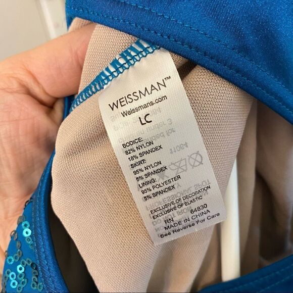 Weissman Dance costume aqua blue teal BRIDGES-STRIPPED 11064 asymmetrical LC - Picture 11 of 12